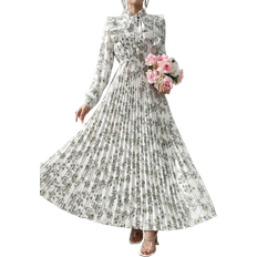 Shein Damen Frühling/Sommer Blumenmuster Rüschen Saum Gürtel Langarm Kleid mit Plissee Saum, elegant