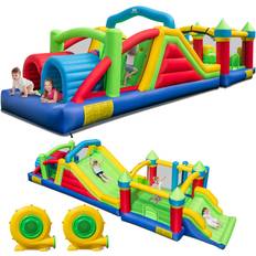 Fabric Water Sports Costway Inflatable Obstacle Course Bounce House with Dual Slides 2 680W Blower