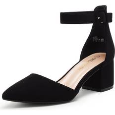 Nubuck Heels & Pumps Dream Pairs Womens Court Shoes Elastic Ankle Straps - Black