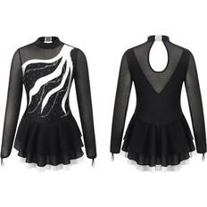 Kids Girls Long Sleeve Rhinestone Decorated Hollow Back Dance Dress - White