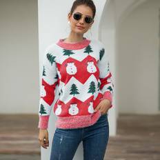 Beyamis Christmas Tree Snowman Pullover Sweater - Red