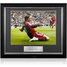 Sports Fan Products Exclusive Memorabilia Fernando Torres Signed Liverpool Football Photo Knee Slide Deluxe Frame