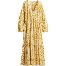 H&M Tie Belt Crepe Dress - Yellow/Patterned