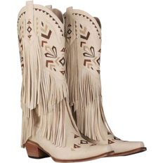 Shein Brown Cowgirl Western Boots Fringe Tassel Chunky High Heels Mid Calf Slip On Retro Casual Fashion Women Ridding Shoes
