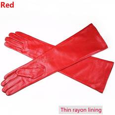 Maxpower Long Leather Gloves Female Color Sheepskin Cloves - Red Mesh