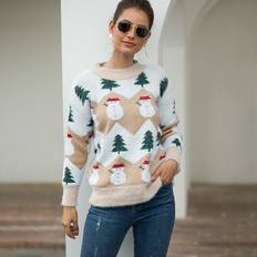 Beyamis Christmas Tree Snowman Pullover Sweater - Khaki
