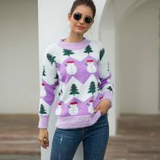 Beyamis Christmas Tree Snowman Pullover Sweater - Purple