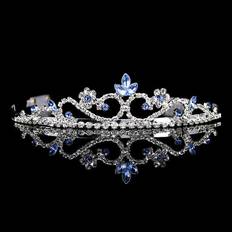 Blue Crowns & Tiaras Fancy Dress XZGSTORE 3cm Tall Blue Crystal Wedding Bridal Princess Queen Tiara Crown Combs