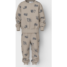 Brun Tracksuits Børnetøj Name It Sweatsæt Pure Cashmere Med Byggemaskiner - Pure Cashmere