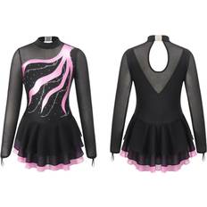 Kids Girls Long Sleeve Rhinestone Decorated Hollow Back Dance Dress - Pink