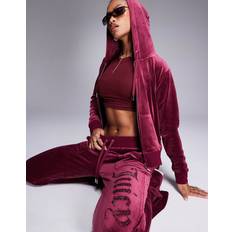 Juicy Couture Clothing Juicy Couture Velour Tonal Jewel Low Rise Joggers Co-Ord - Burgandy/Red
