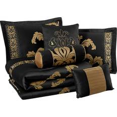 Black Bedspreads Chezmoi Collection Royale Jacquard Floral 7 Piece Comforter Set Bedspread Gold, Black (299.7x243.8cm)