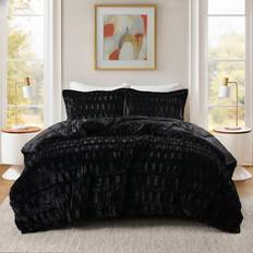 Textiles Madison Park Back Print Long Fur Comforter Set King Bedspread Black (264.2x228.6cm)
