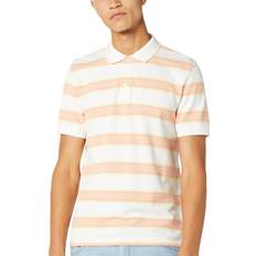 Wrangler Polo Shirts Wrangler Mens SS Stripe Cotton Short Sleeve Striped Polo Shirt Top - Off White