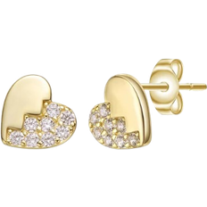Genevive Sterling Silver 14K Gold Plated Clear Cubic Zirconia Heart Stud Butterfly Earrings Gold
