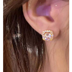 Shein pair Exquisite Chic Copper Plated Stone Stud Earrings With Elegant Unique Design As Daily Or Festival Gift For Women