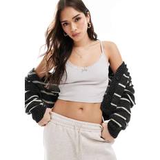 Pull&Bear Lace Trim Ribbed Cami Top - Pale Grey