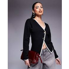 Ribbed Cardigans River Island Contrast Trim Cardigan - Black