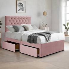 Pink Bed Packages Rosdorf Park Silver Suede Divan Bed & Mattress Set with 26'' Chesterfield Headboard and 10'' Coilspring Foam Mattress - Pink