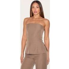 PrettyLittleThing Cinched Longline Bandeau Top - Mushroom