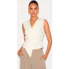 Beige Vests PrettyLittleThing Cream Woven Asymmetric Fitted Waistcoat - White