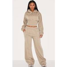 PrettyLittleThing Shape Mocha Sweat Seam Detail Wide Leg Joggers - Brown