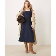 Abercrombie & Fitch Blue Dresses Abercrombie & Fitch Square Neck Fit Flare Panelled Denim Midi Dress Navy