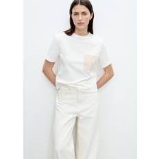 Mango Dam T-shirts Mango Crochet Embroidered Tshirt Dam Kortärmade T-shirt - White