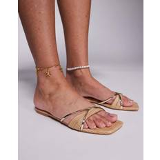 Saffy Flade Sandaler Med Firkantet Tå - Beige
