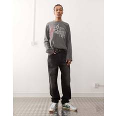 Weekday Space Avslappnade Jeans Med Raka Ben - Bleksvarta