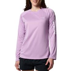 High Collar Shirts Columbia Women's PFG Tidal Tee - Heather Long Sleeve Shirt - Purple