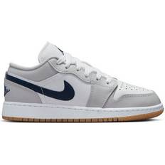 Jordan 1 Low Grade School Boys' Shoe - White/Midnight Navy/Neutral Grey
