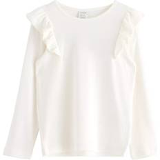 Lindex Overdele Lindex Top L S Rib With Frill Solid - White
