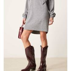 Red - Women High Boots Glamorous Glamorous Wide Fit Studded Western Knee Boots - Burgundy/Red