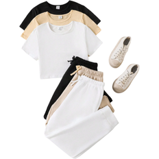 Shein 3pcs/Set Tween Girls' Casual Sport Short Sleeve T-Shirt And Shorts Set In Multiple Colors