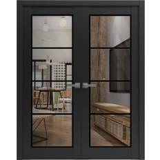 Doors SartoDoors French Double Doors 64x84 inches Matte Black Clear Glass Interior Door (x)