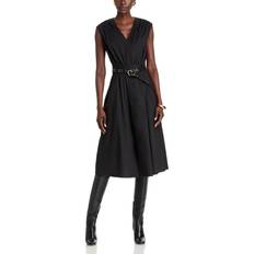 Michael Kors MK Stretch Cotton Poplin Belted Midi Dress - Black