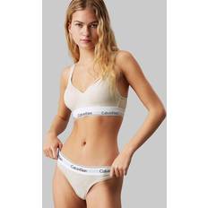 Calvin Klein Beige Knickers Calvin Klein Modern Cotton Thong With Logo Taping - Oatmeal