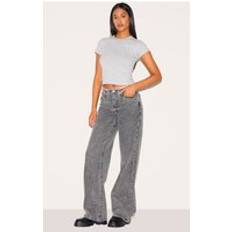 PrettyLittleThing Tall Washed Fray Waist Low Rise Straight Leg Jeans - Washed Grey