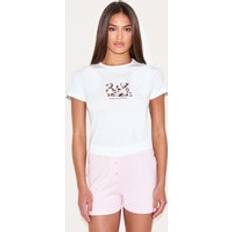 Beige Pyjamas PrettyLittleThing Cream Teddy Print Boxer Short PJ Set - White