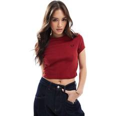 Fred Perry Red T-shirts Fred Perry Cropped Ribbed T-shirt - Red