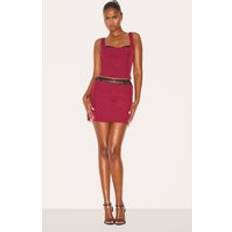 Red - Short Skirts PrettyLittleThing Burgundy Lace Waist Detail Woven Belted Mini Skirt - Red