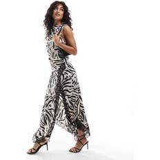 Lace Dresses ASOS DESIGN Cowl Neck Hanky Hem Lace Trim Midi Dress - Zebra Print
