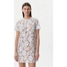 Herr - Polyester Klänningar Michael Kors Sequined Floral Mesh T-Shirt Dress - White