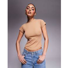 Brown - Women T-shirts River Island Cap Sleeve High Neck T-Shirt - Brown