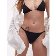 Arket Swimwear Arket Mix & Match Smocked Textured Triangle Tanga Bikini Bottom - Black
