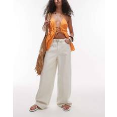 Beige - Women Jeans Mango Belted Wide Leg Jeans With Belt - Off White
