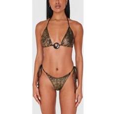 Yellow Bikinis PrettyLittleThing Gold Metallic Black Tie Side Bikini Bottoms - Yellow