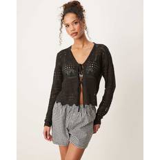 XL Cardigans Only JDY Tie Front Crochet Cardigan - Black