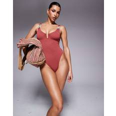 Brown - Women Swimwear River Island Crinkle Swimsuit - Brown